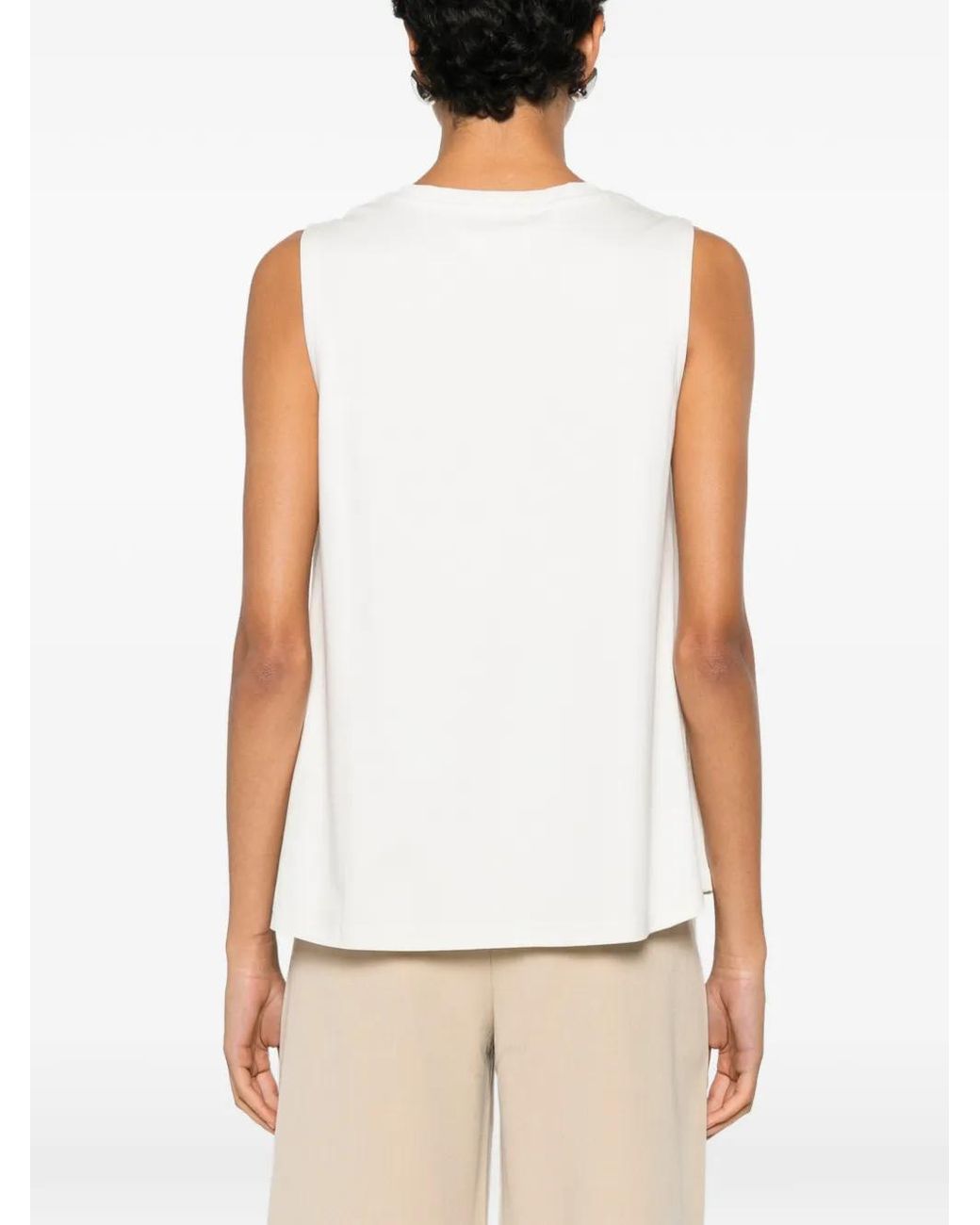 Psophia White Sleeveless Crew-Neck Cotton Tank Top