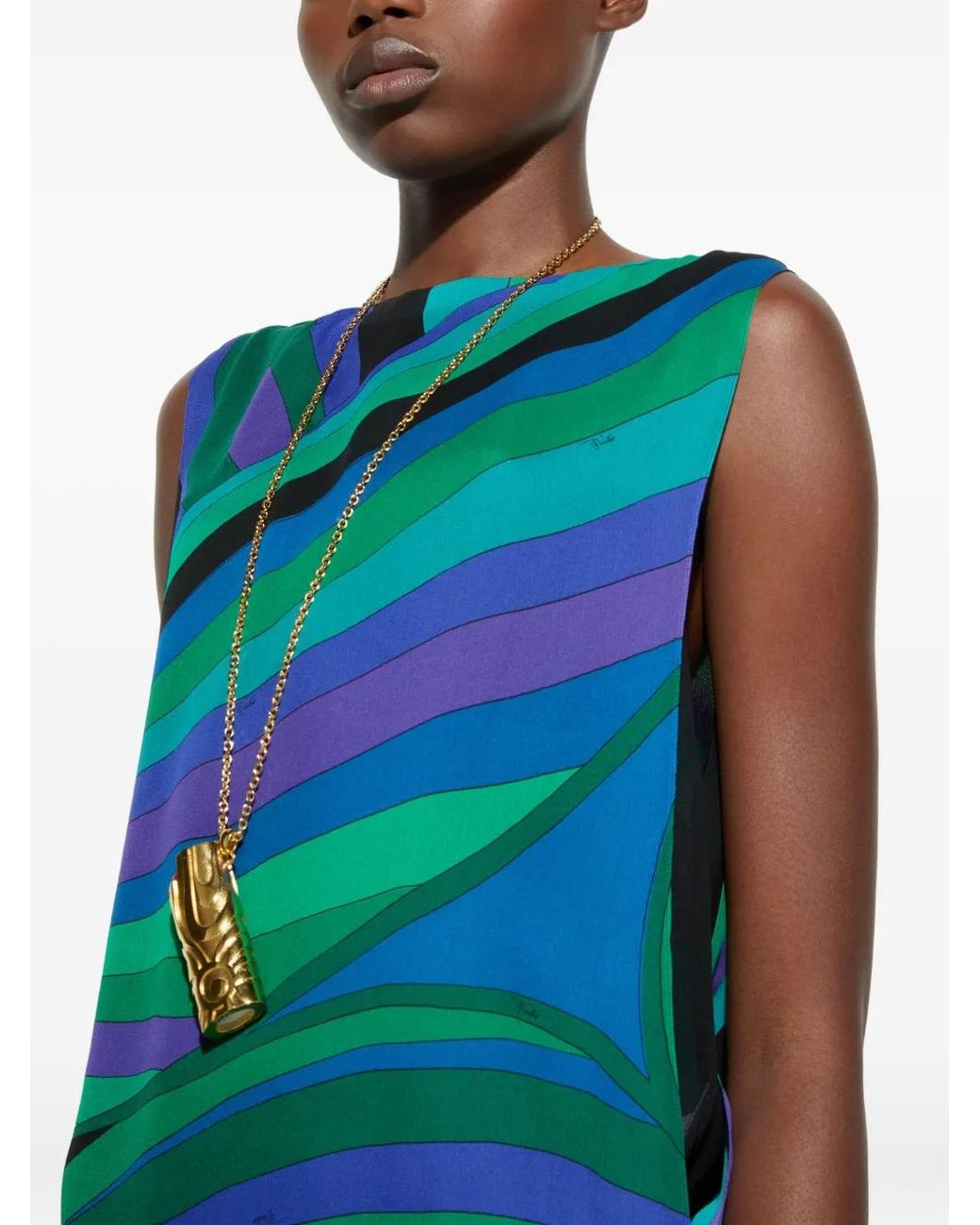 Emilio Pucci Blue Iride-Print Midi Dress