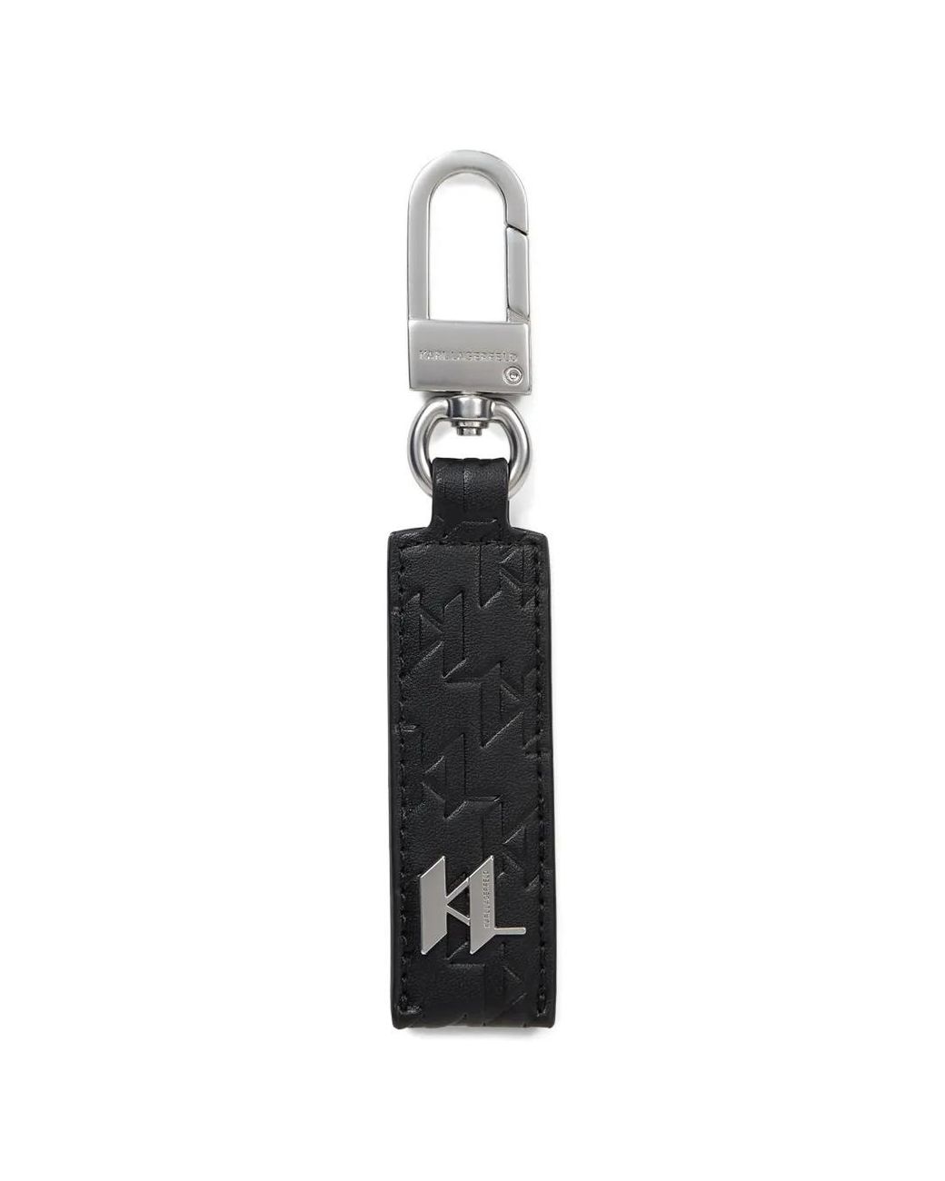 Karl Lagerfeld White Monogram-Embossed Logo-Plaque Keychain for men