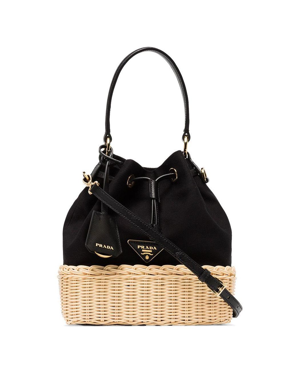Prada Women's Black Middolino Suede And Raffia Basket Bag