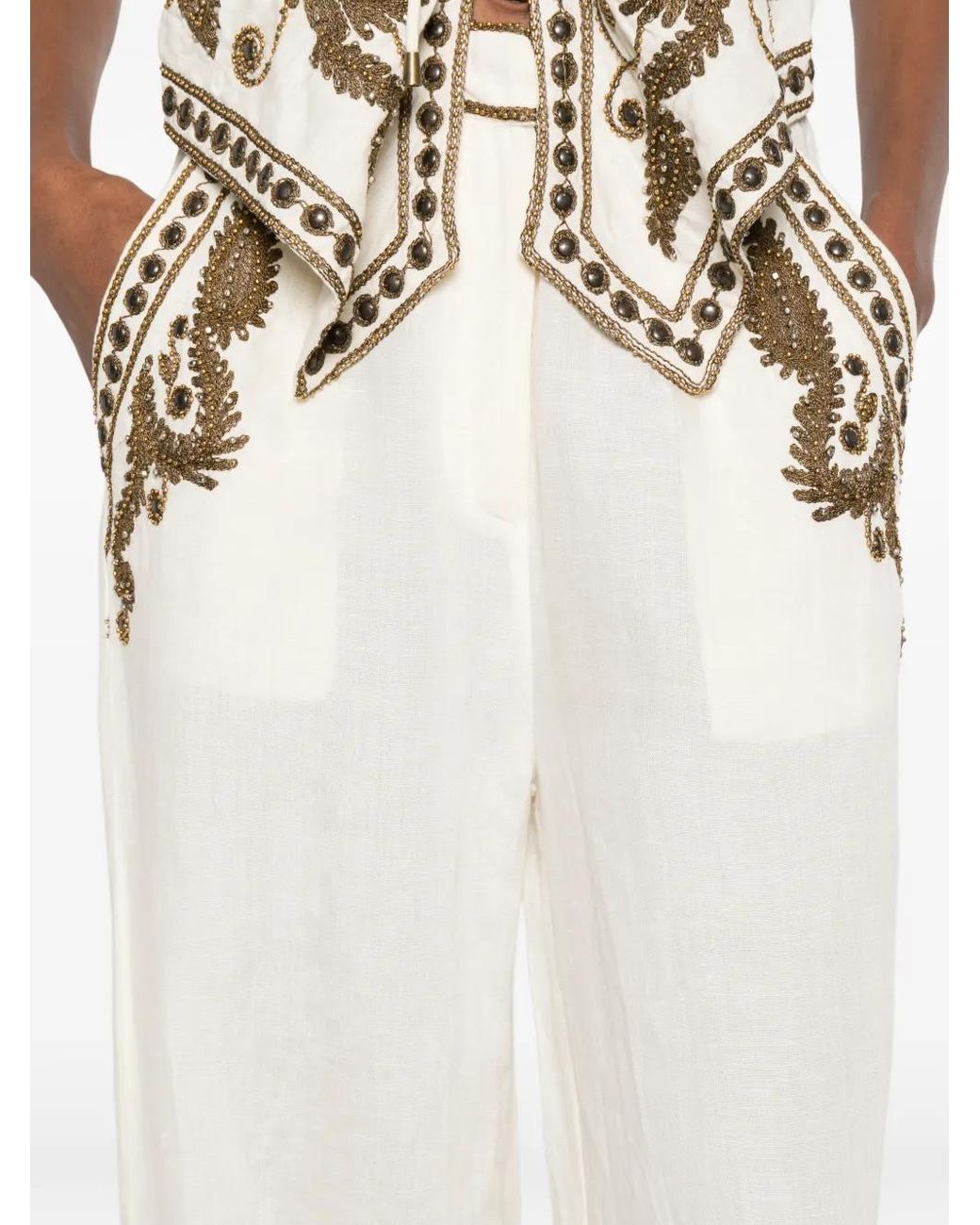 Scarlett Poppies White Taylen Beaded-Embellished Trousers