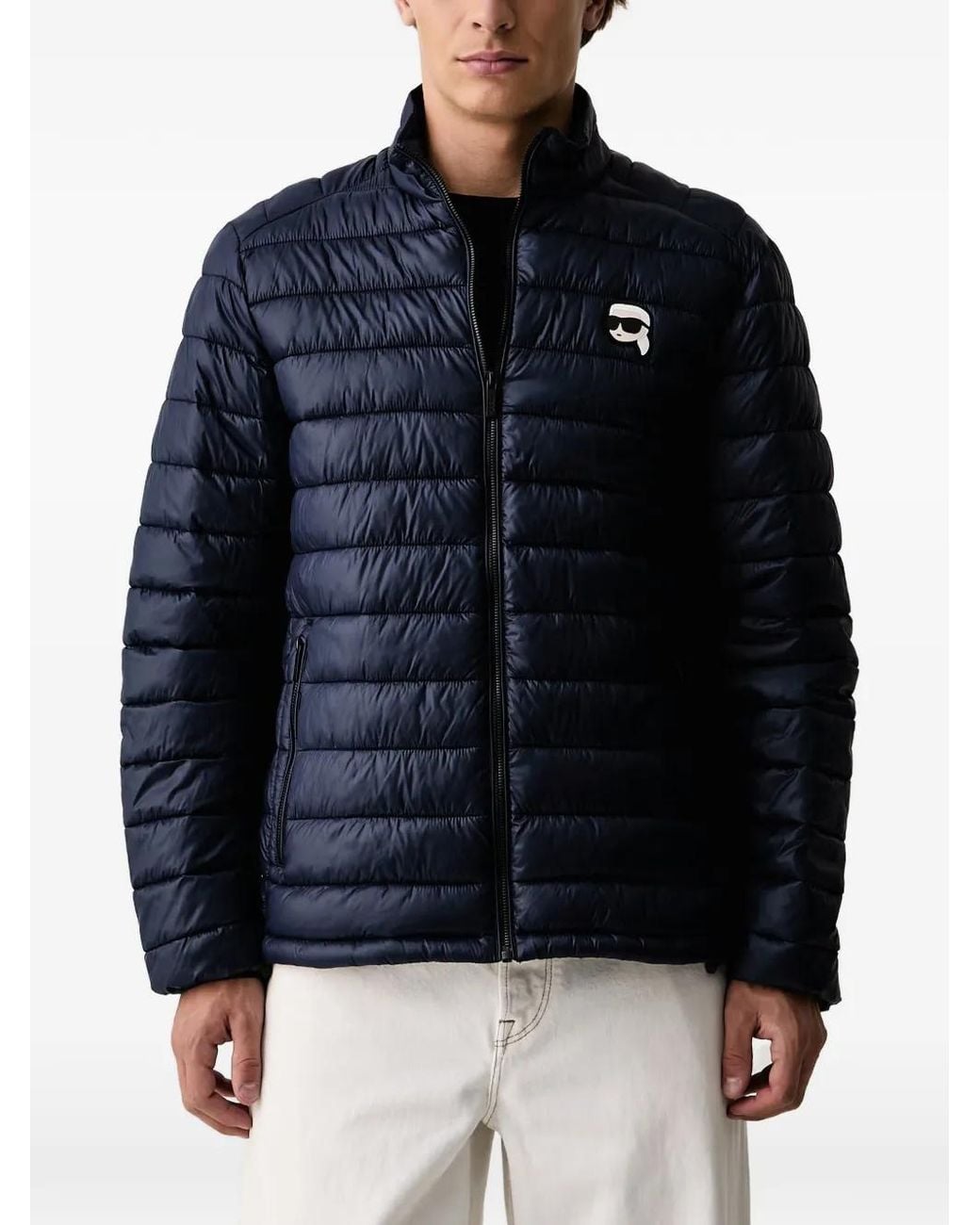Karl Lagerfeld Blue Logo-Patch Quilted Jacket for men
