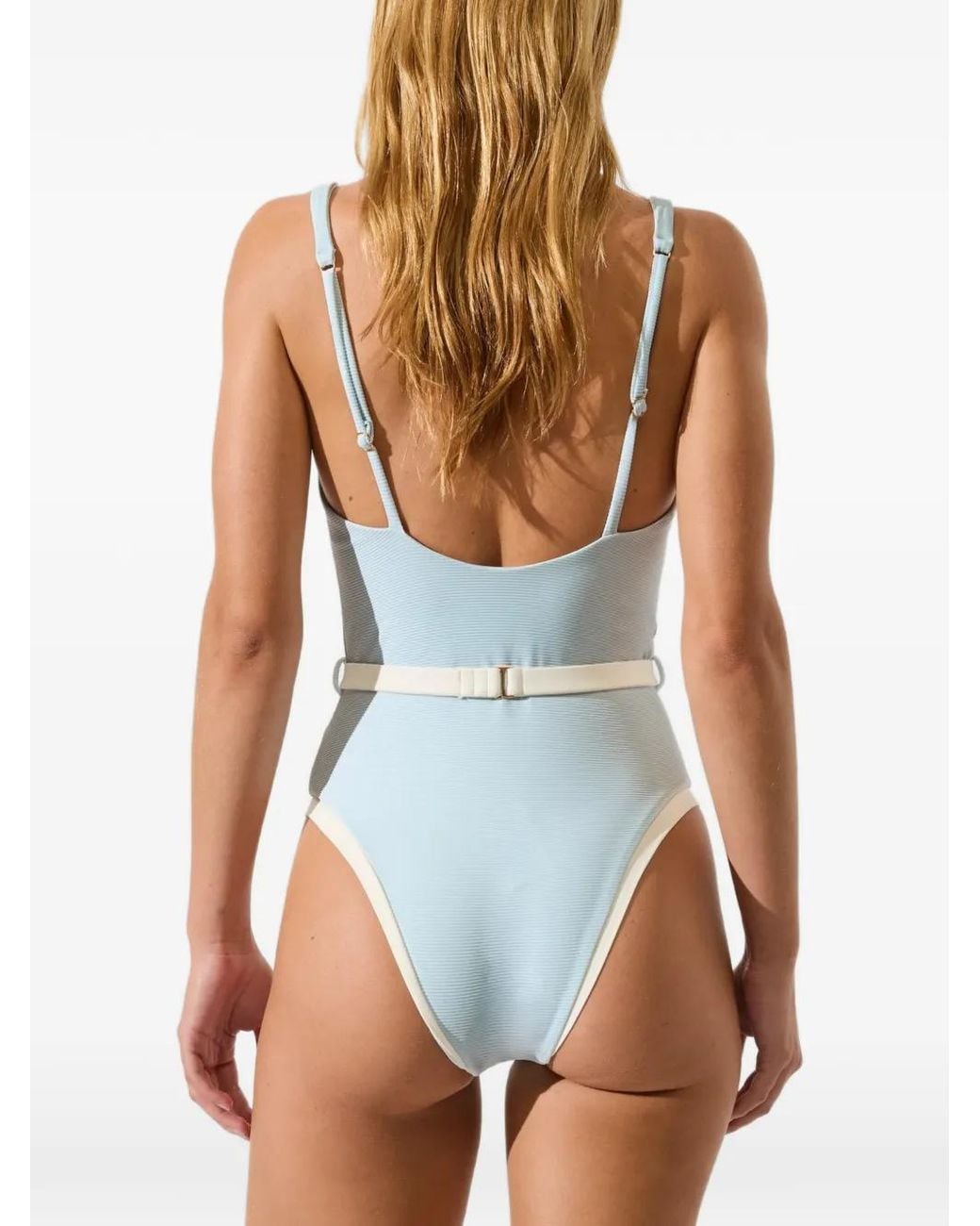 Karl Lagerfeld Blue Signature Belted Swimsuit