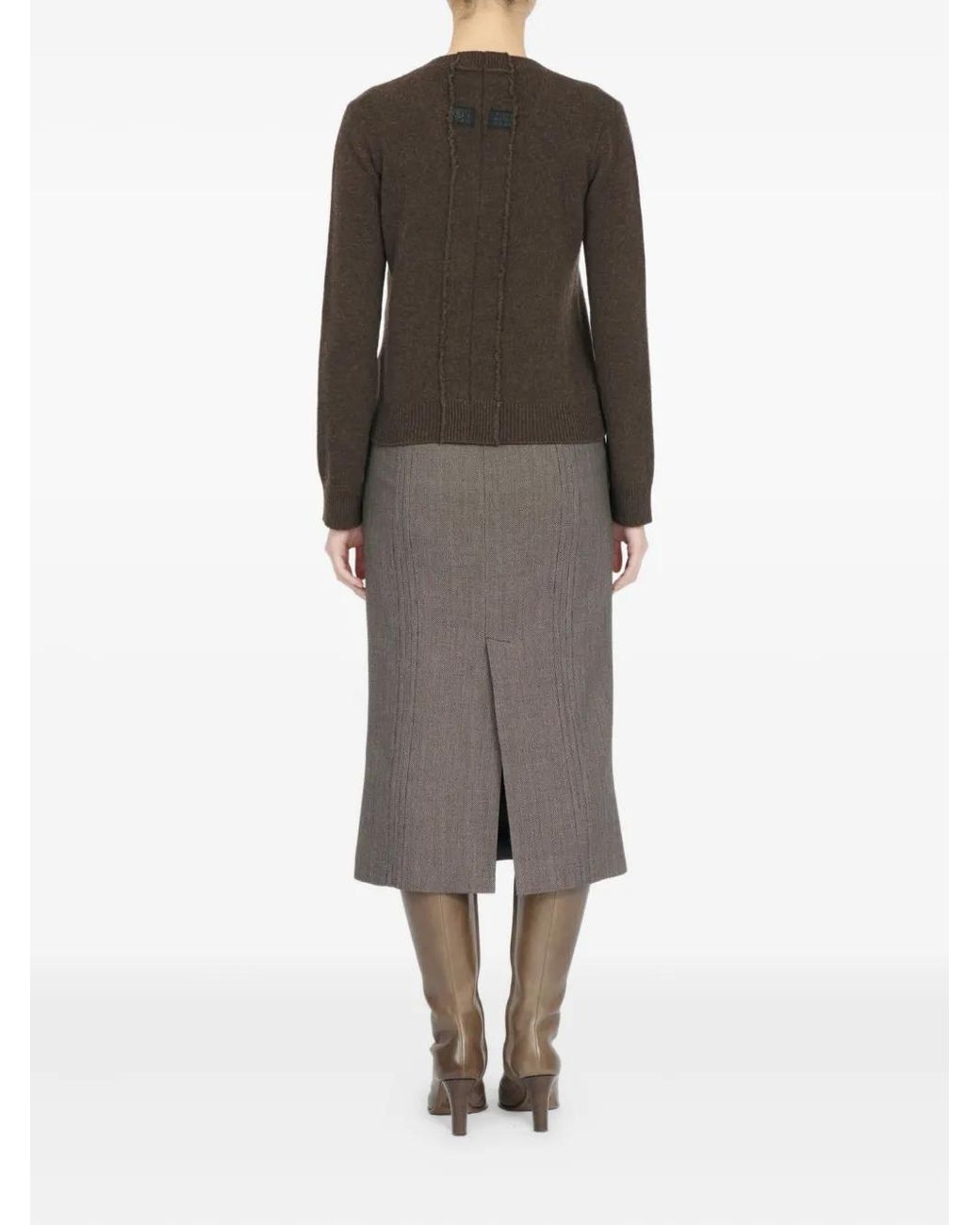 MM6 by Maison Margiela Brown Long-Sleeved V-Neck Sweater With Diagonal Ribbing