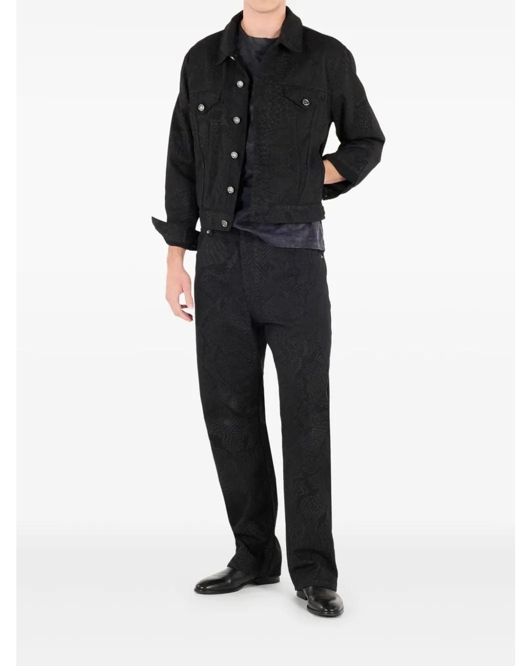 Roberto Cavalli Black Python-Print Jacket for men