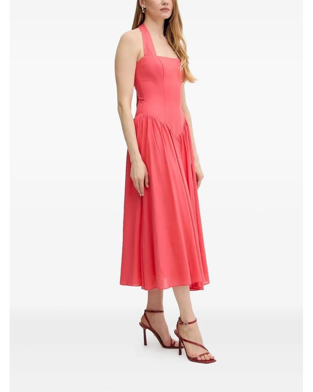 Bardot Halter-Neck Gathered-Skirt Midi Dress