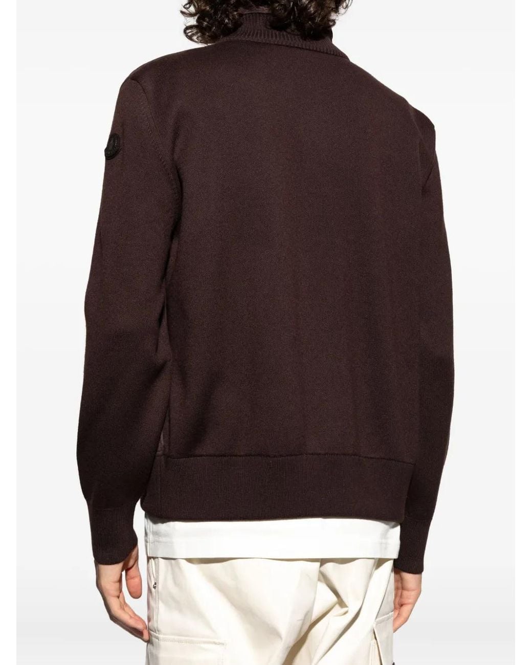 Moncler Brown Suede Knitted Panel Cardigan for men