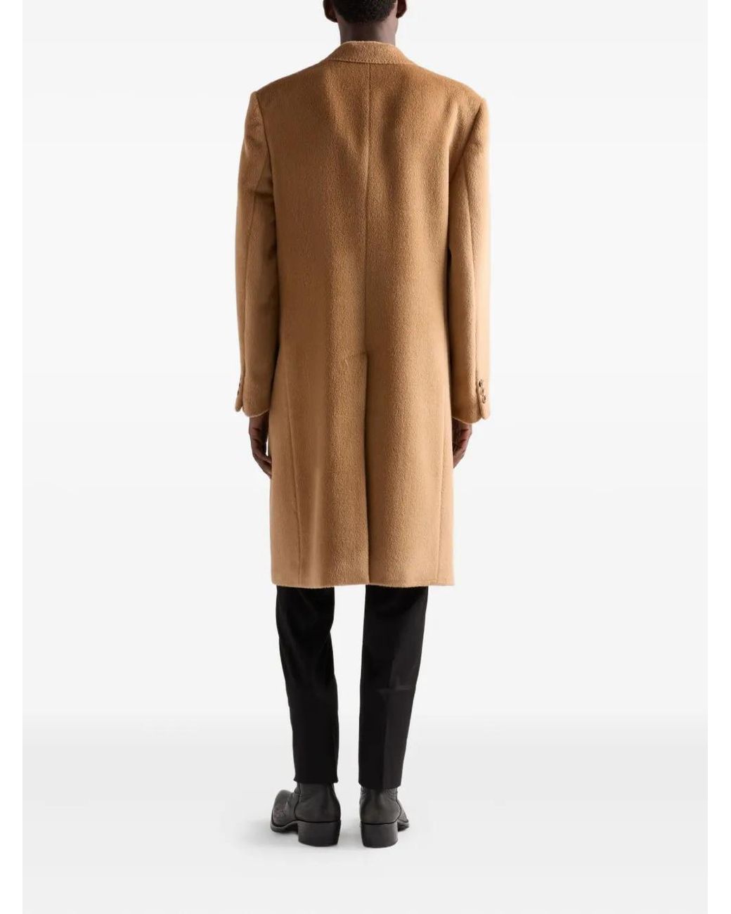 Prada Natural Double-Breasted Wool Blend Coat for men