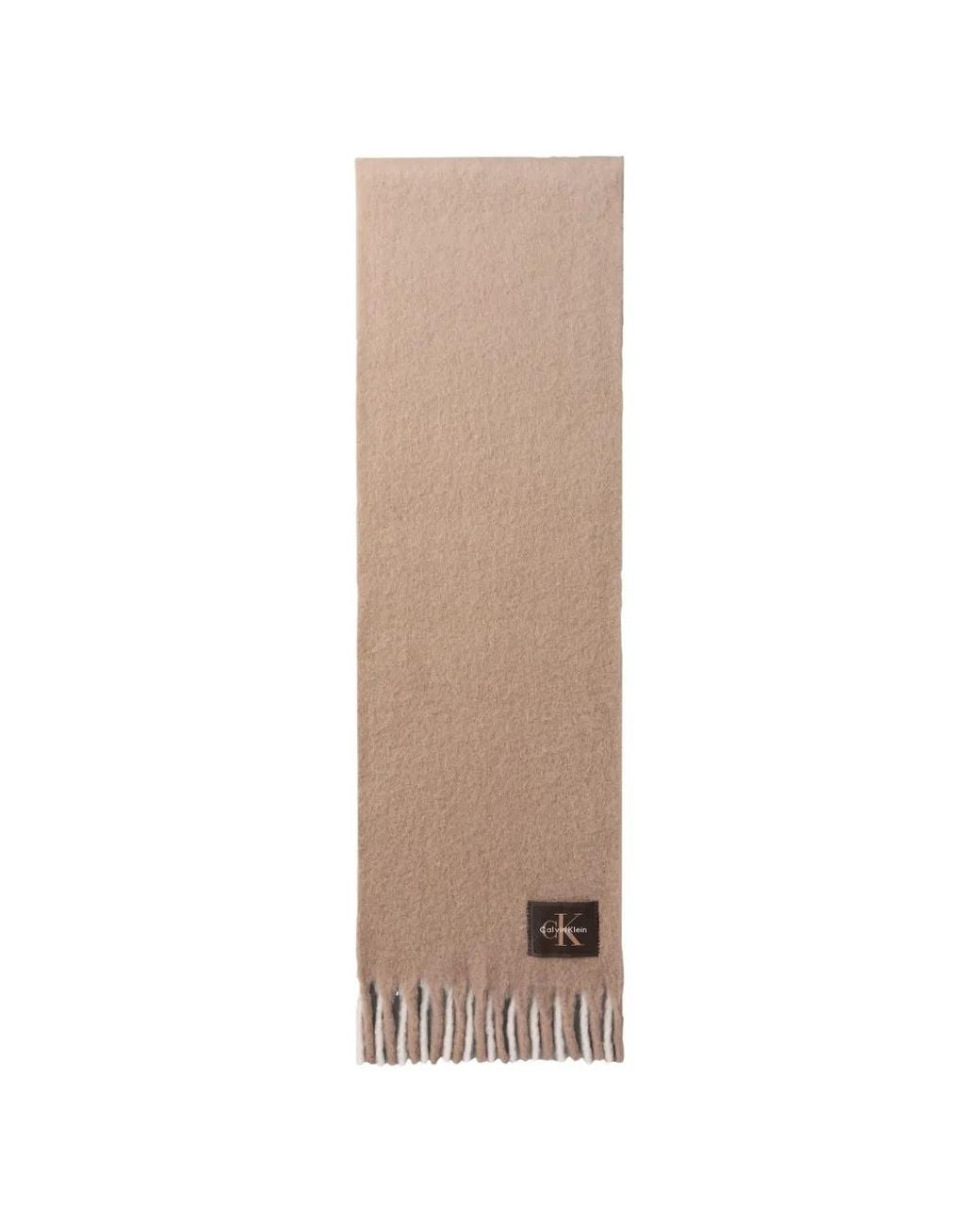 Calvin Klein Natural Écharpe Frangée À Patch Logo