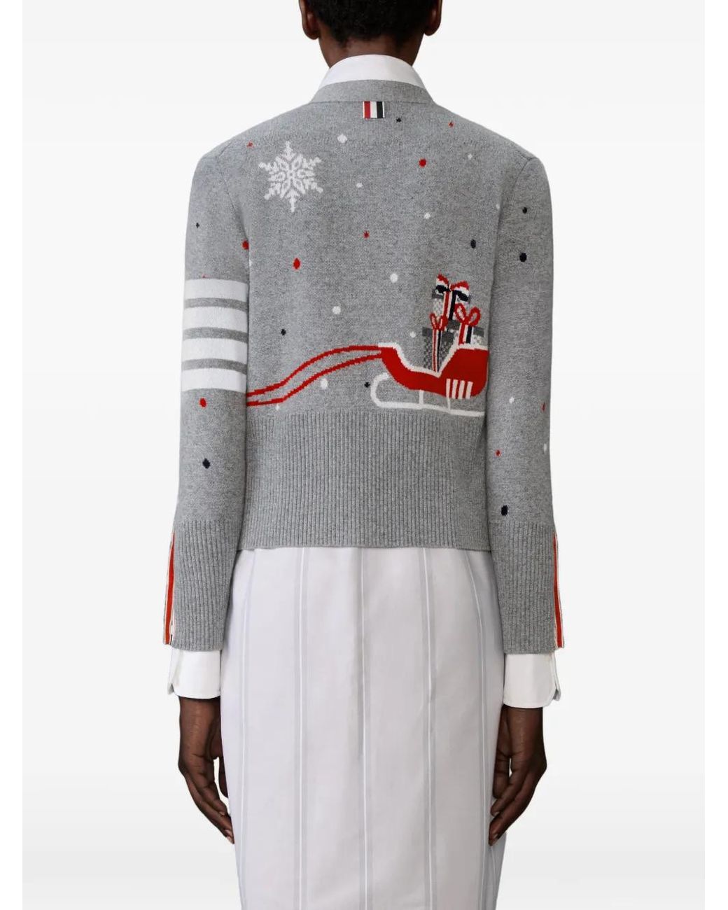 Thom Browne Gray Cashmere Reindeer Hector Intarsia Jacquard Cardigan