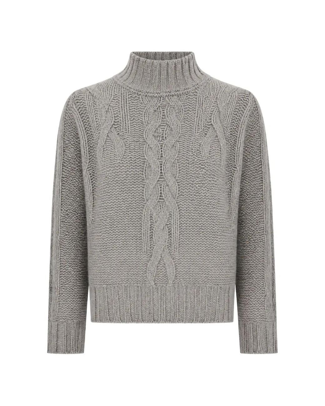 Panicale Gray Cable-Knit High-Neck Sweater