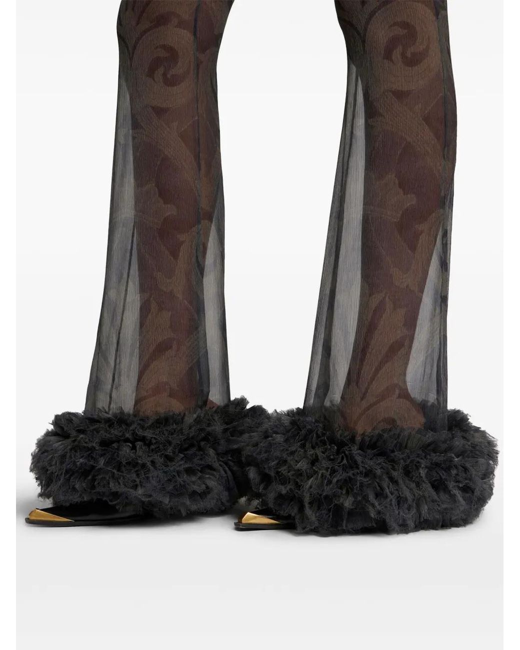 Etro Gray Printed Silk Flared Trousers
