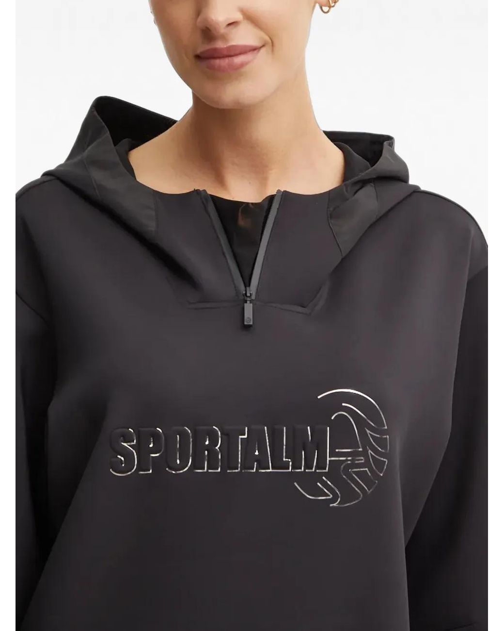 Sportalm Black Logo-Print Zip-Neck Hoodie