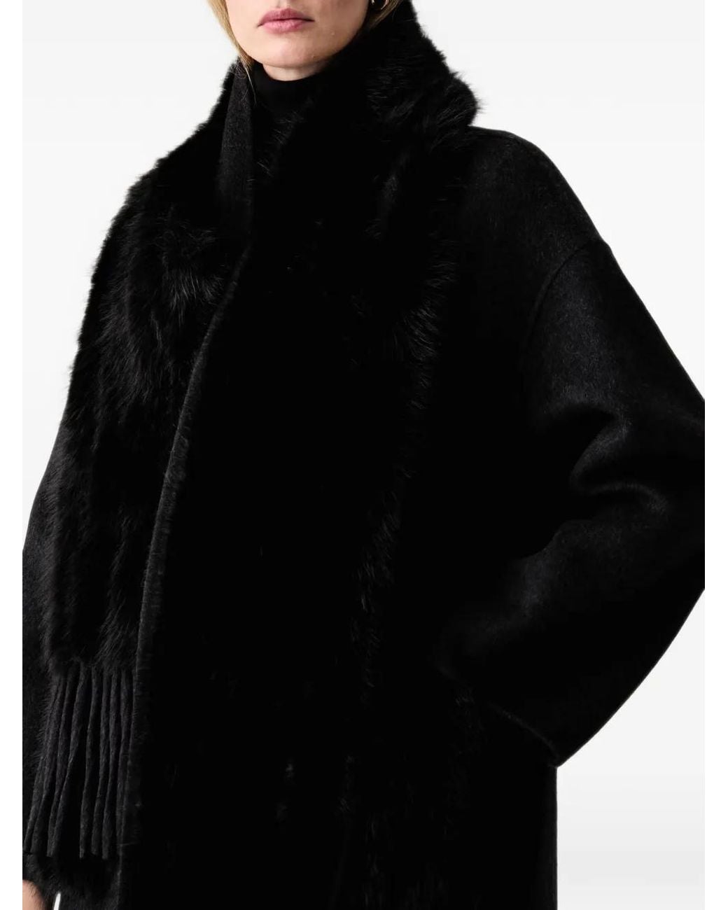 Fracomina Black Faux-Fur Trim Double-Breasted Coat