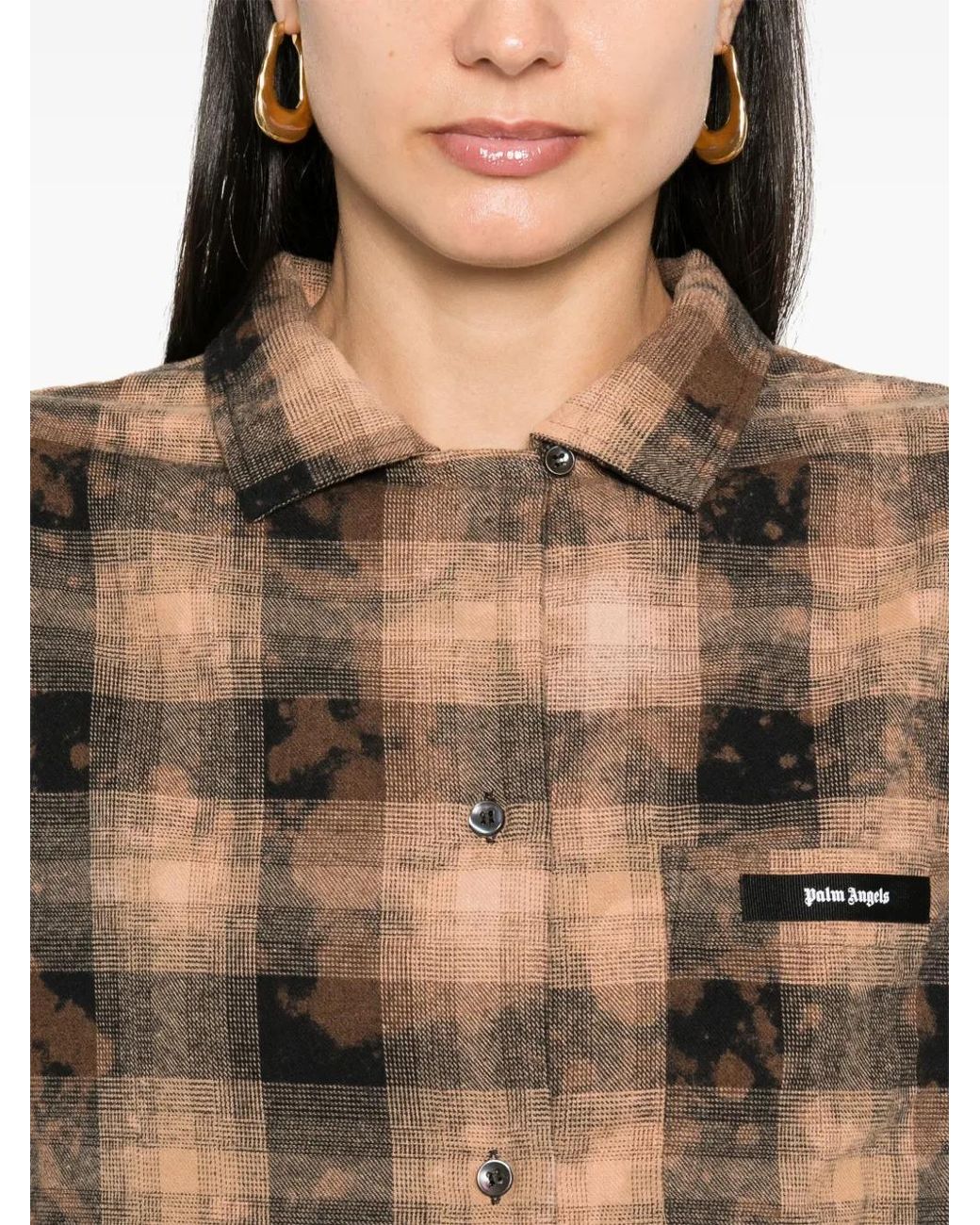 Palm Angels Brown Flannel Check Button-Down Shirt