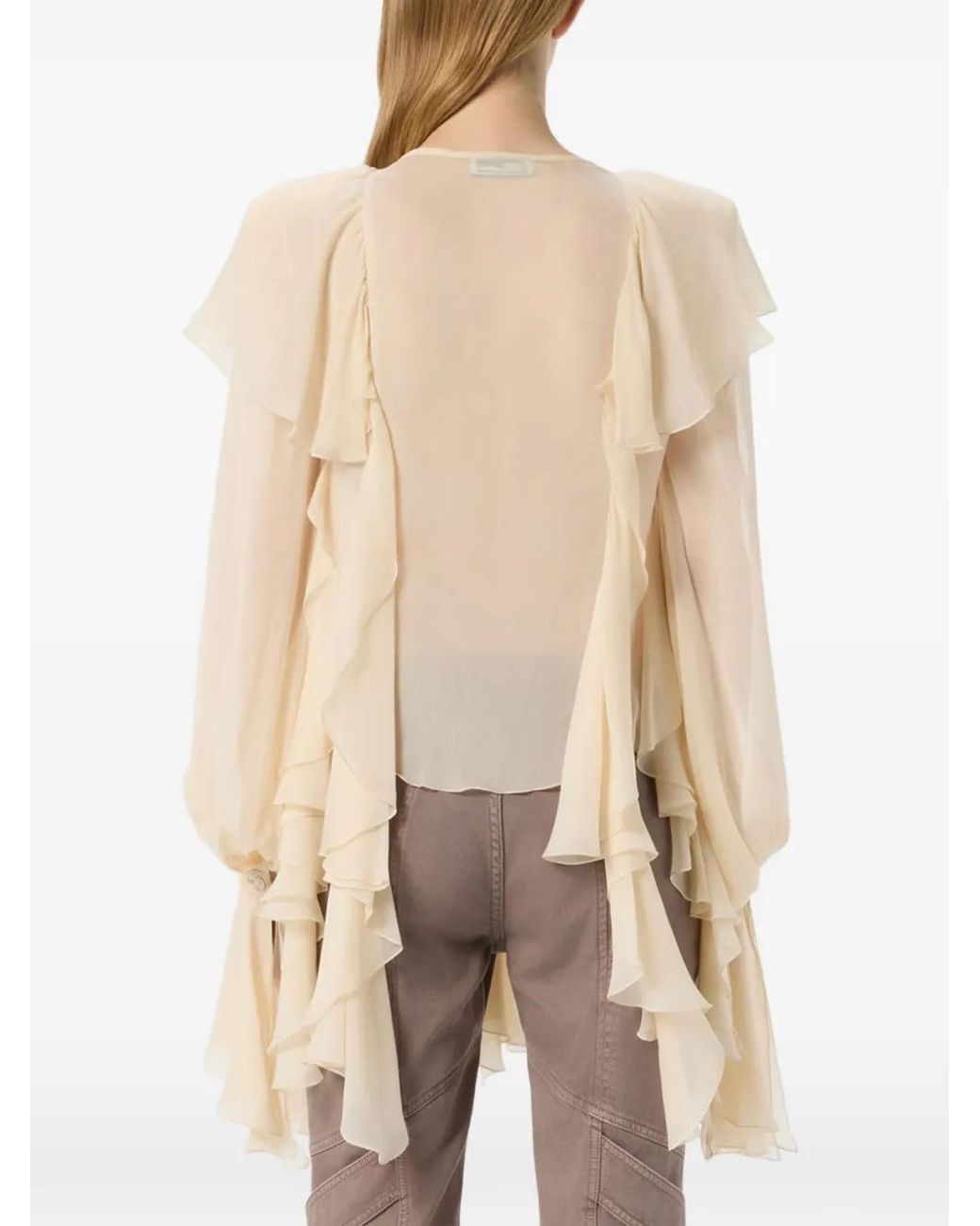 Blumarine Natural Ruffled Crepe-De-Chine Blouse