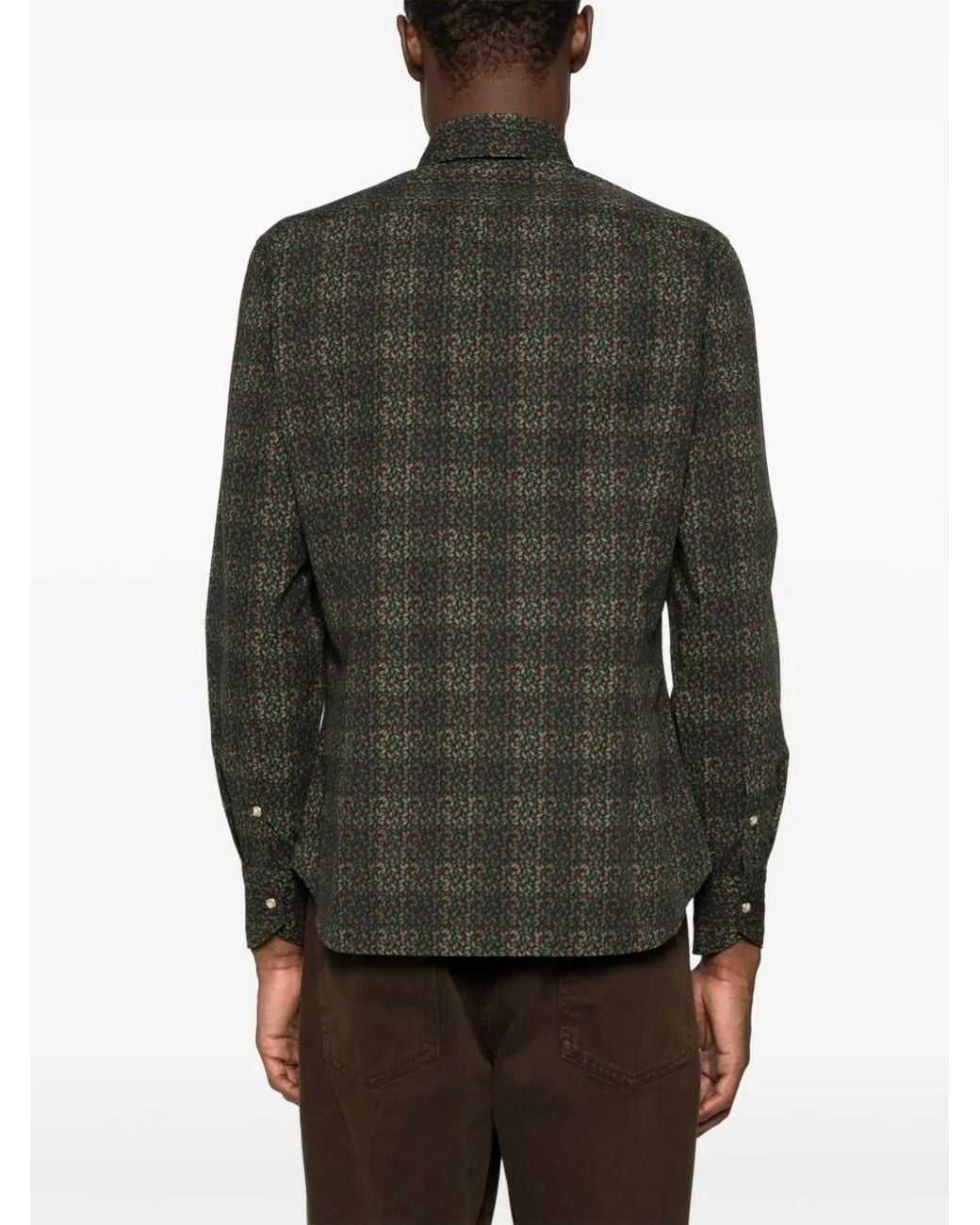 Tintoria Mattei 954 Green Geometric-Print Cotton Shirt for men