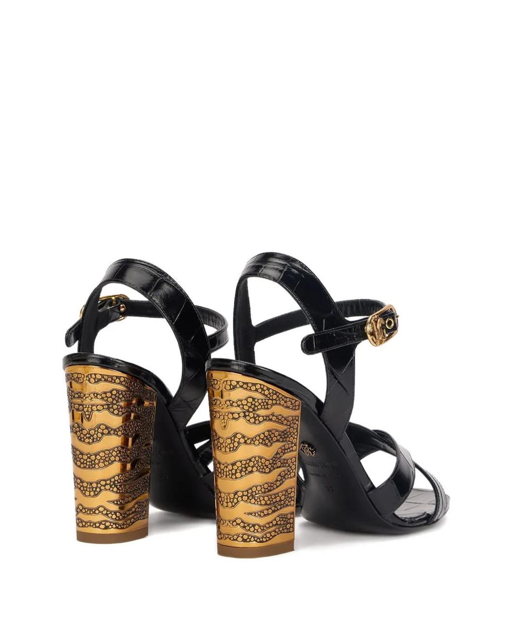 Roberto Cavalli Metallic Crocodile-Effect Cross-Strap Sandals