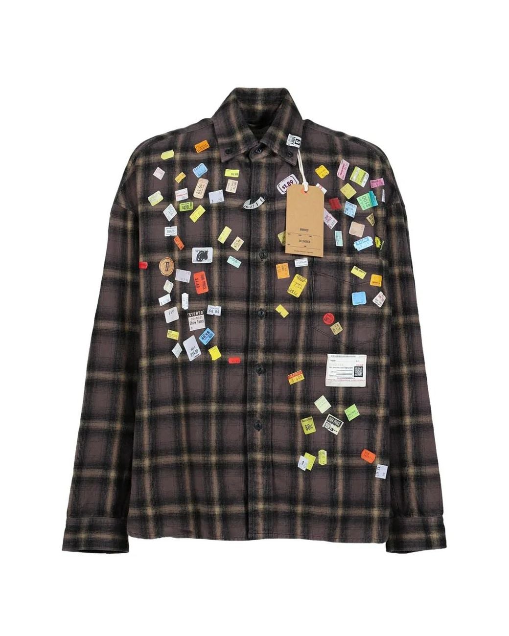 Maison Mihara Yasuhiro Black Price Sticker Printed Check Shirt for men