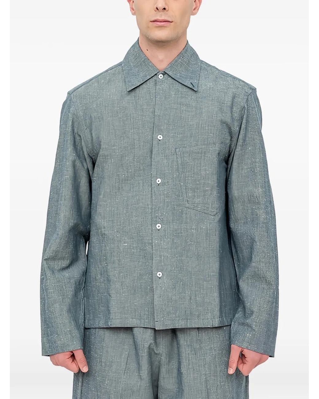 Setchu Blue Long-Sleeve Chambray Shirt for men