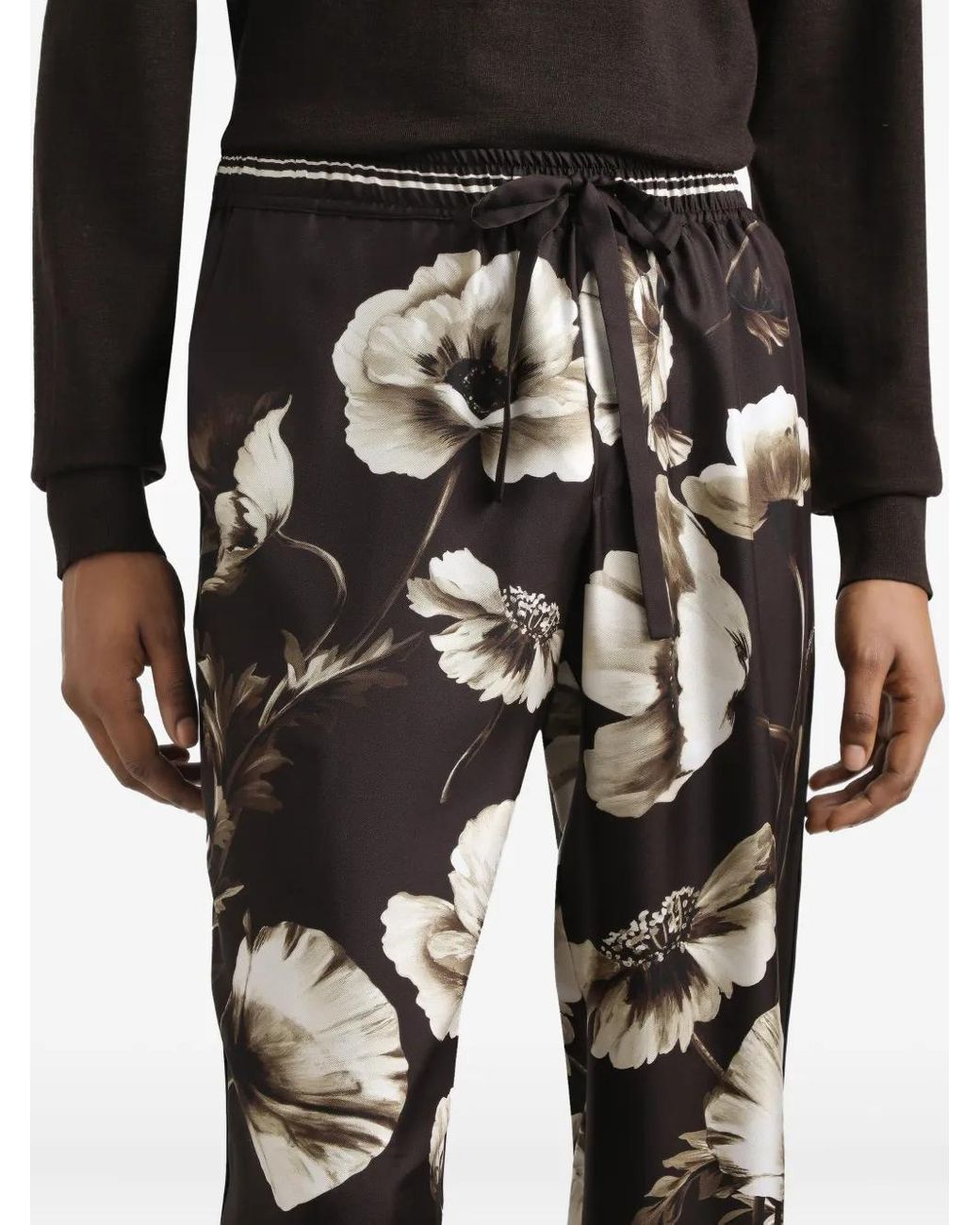 Dolce & Gabbana Multicolor Poppy- Silk Twill Trousers for men