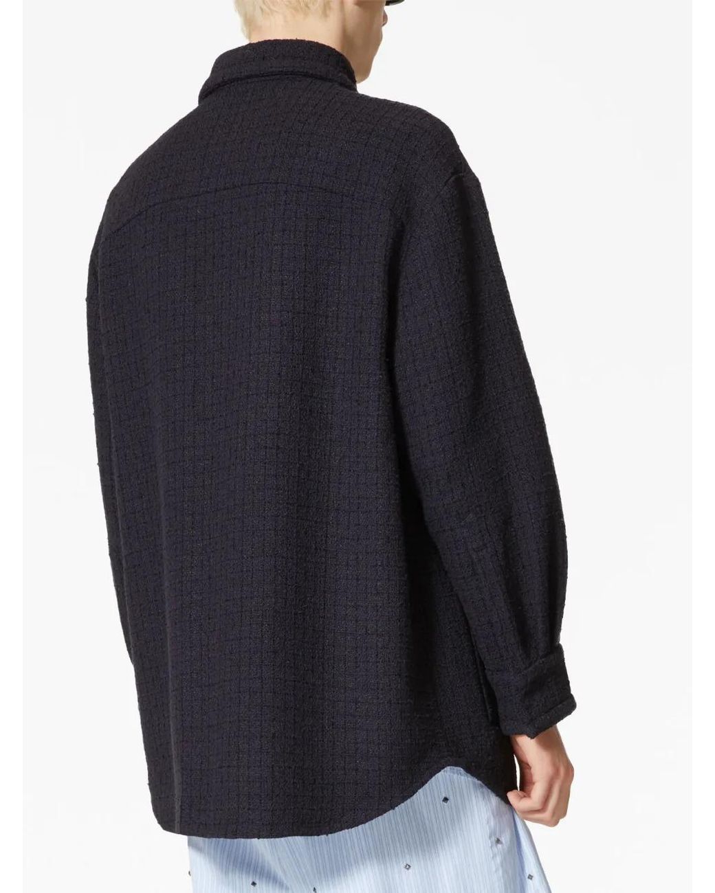 Valentino Garavani Blue Vlogo Signature Tweed Shirt Jacket for men