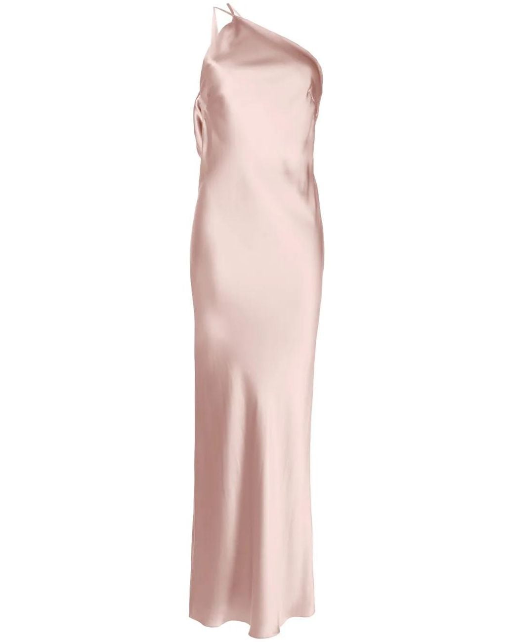 Michelle Mason Pink One-Shoulder Bias Silk Gown
