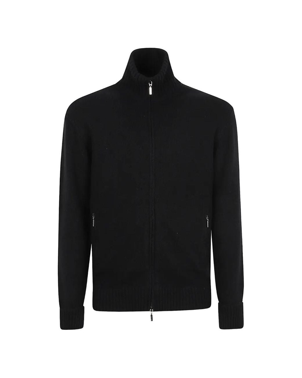 Cruciani Black High-Neck Zip-Up Cardigan for men