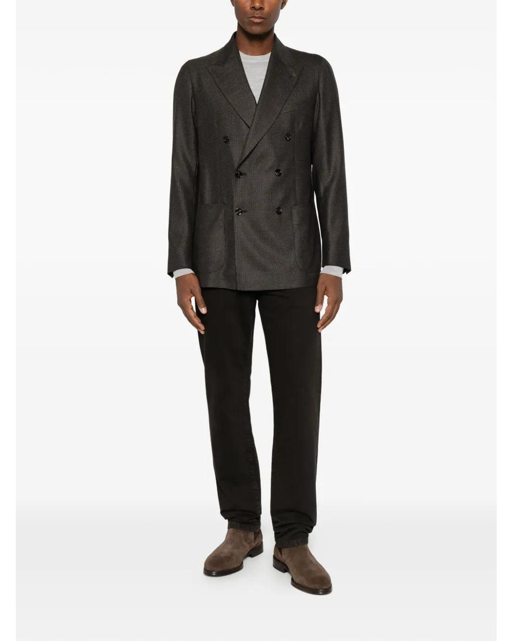 Tagliatore Black Double-Breasted Micro-Patterned Jacket for men