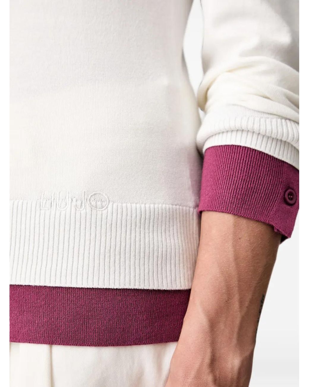 Liu Jo White Layered-Effect Ribbed-Trim Sweater