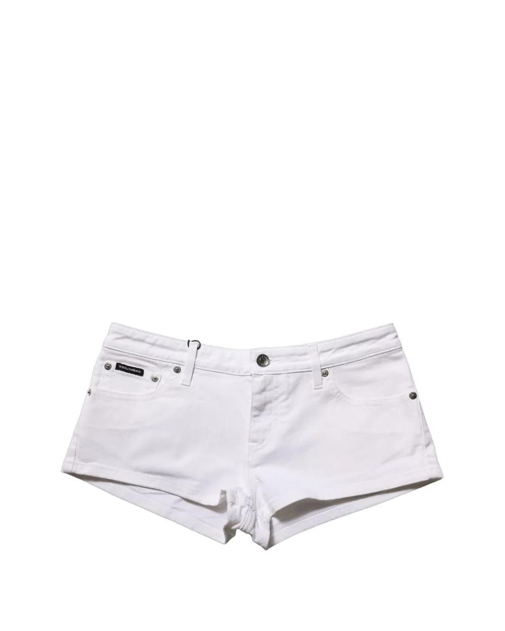 Dolce & Gabbana White Logo-Plaque Low Rise Denim Hot Shorts