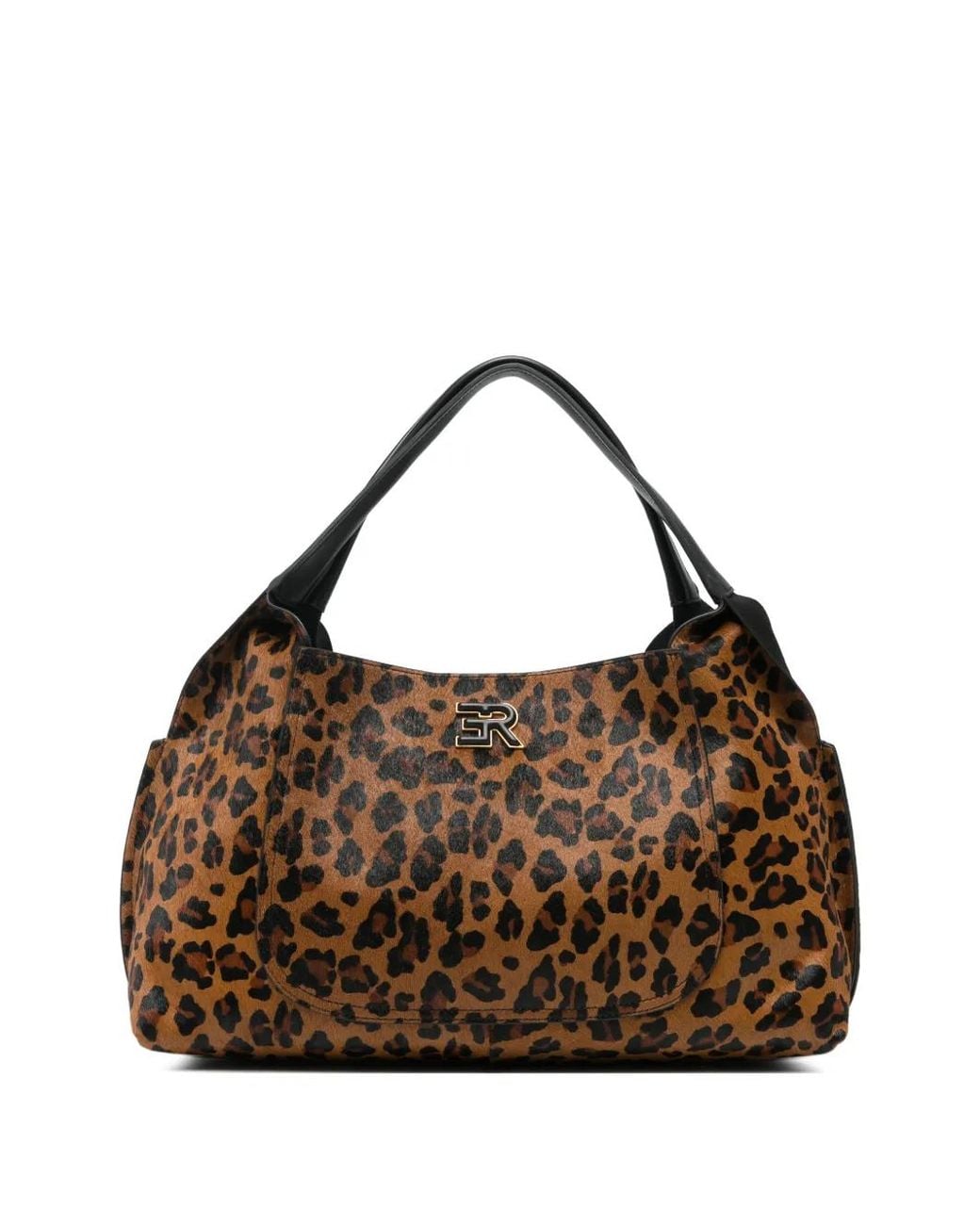 ERMANNO FIRENZE Brown Leopard-Print Leather Tote Bag