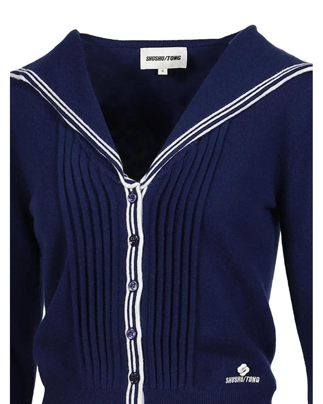 ShuShu/Tong Blue Sailor-Collar Knit Cardigan