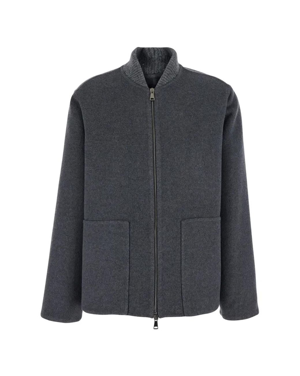 Fabiana Filippi Gray Zip-Up Ribbed-Collar Coat