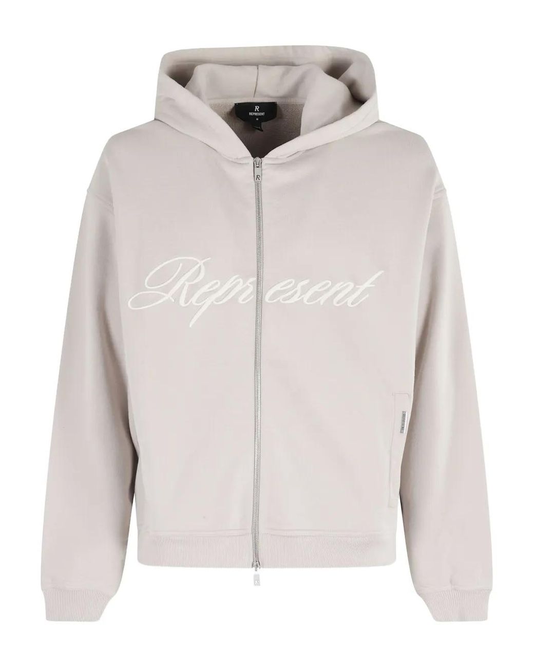 Felpa Con Cappuccio, Zip E Logo Script di Represent in White da Uomo