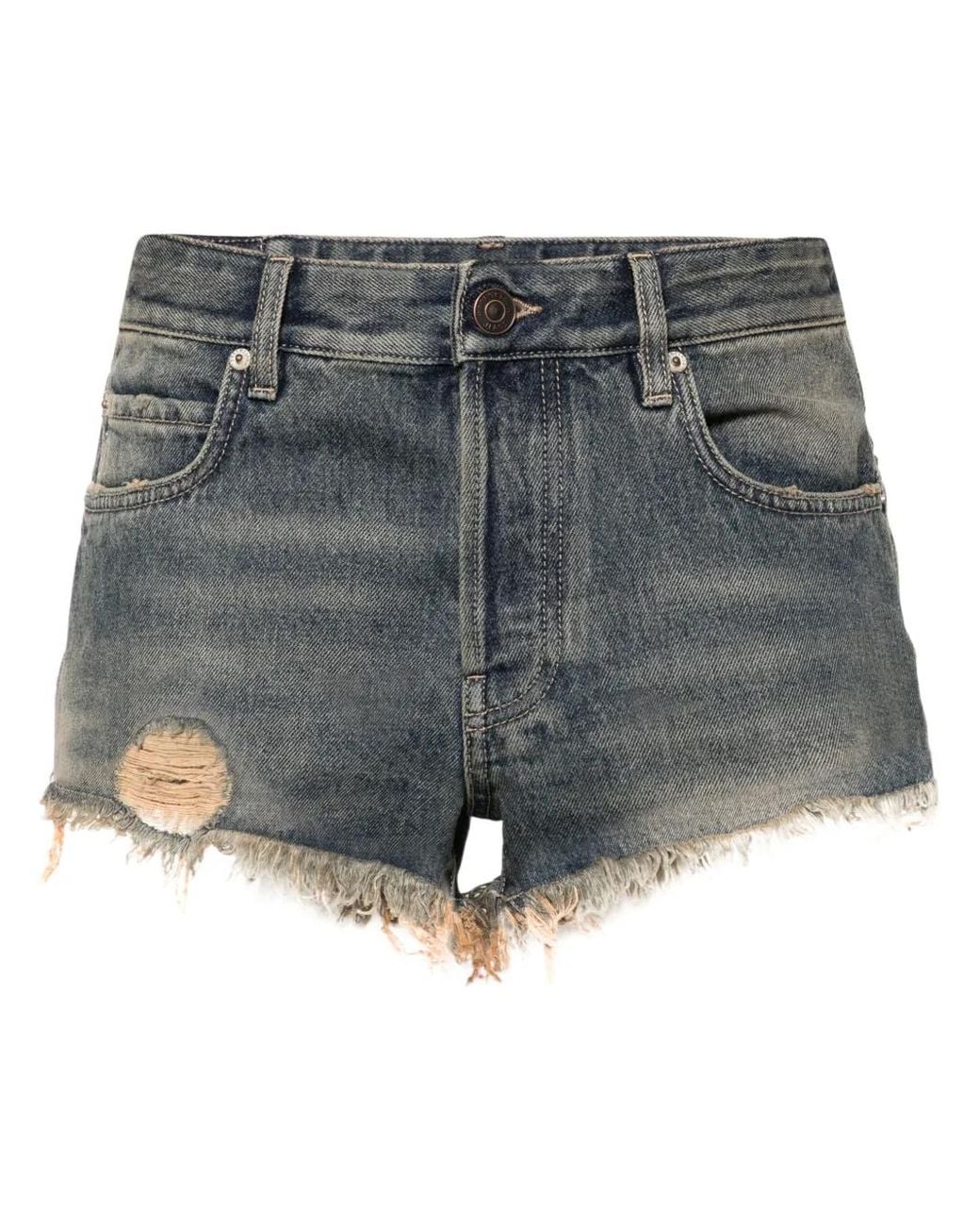 Balenciaga Gray Logo-Patch Denim Shorts