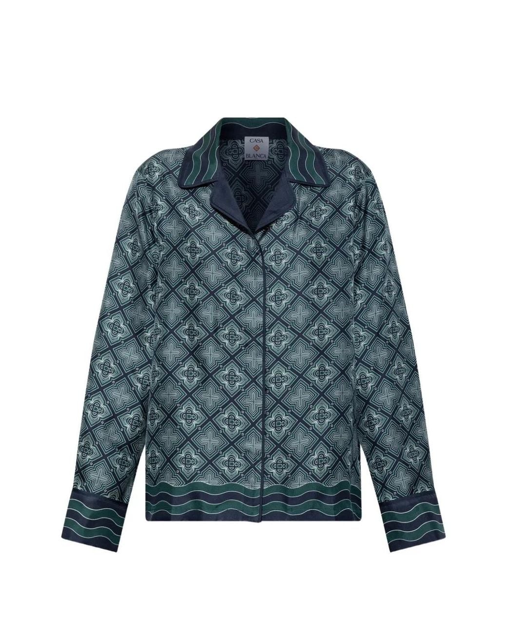 Casablanca Blue Monogram-Print Silk Shirt