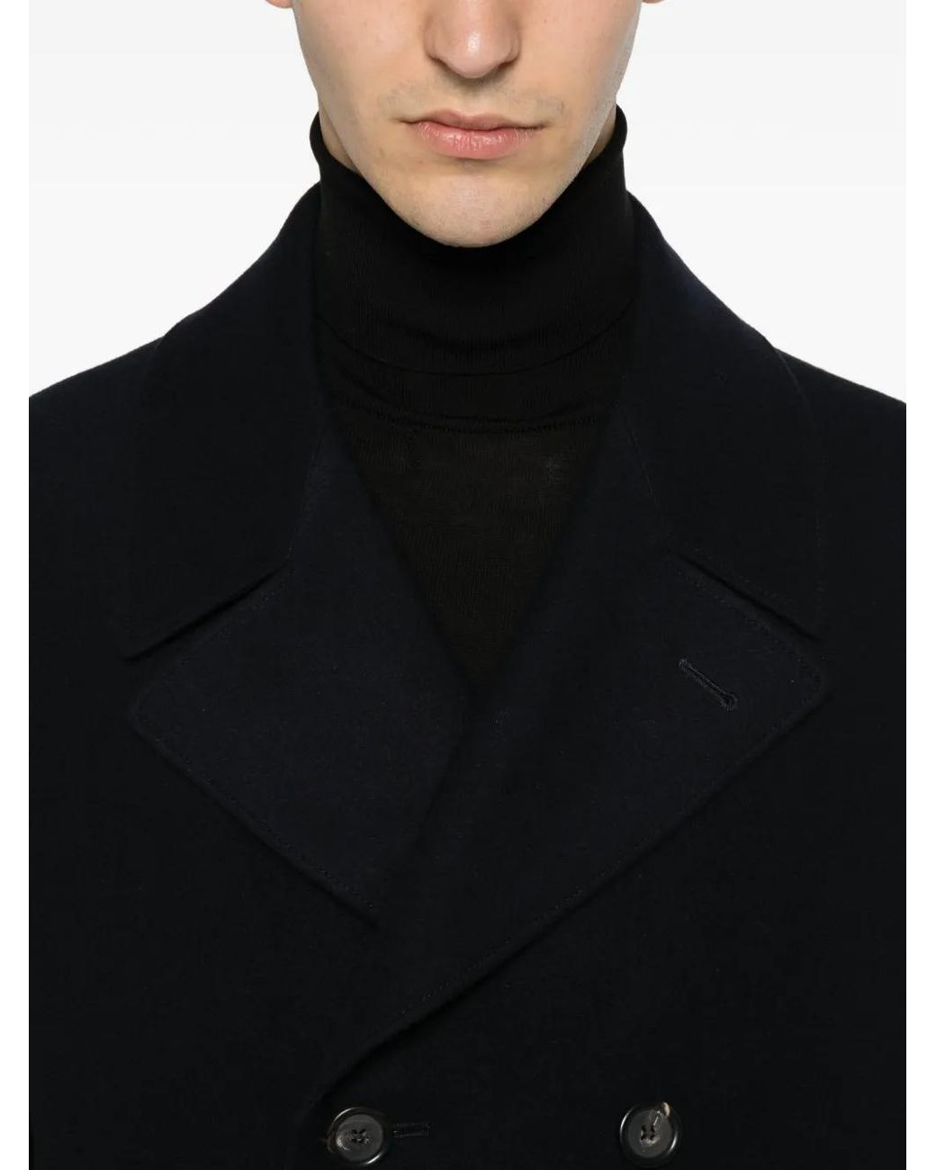 Canali Black Logo-Patch Double-Breasted Peacoat for men