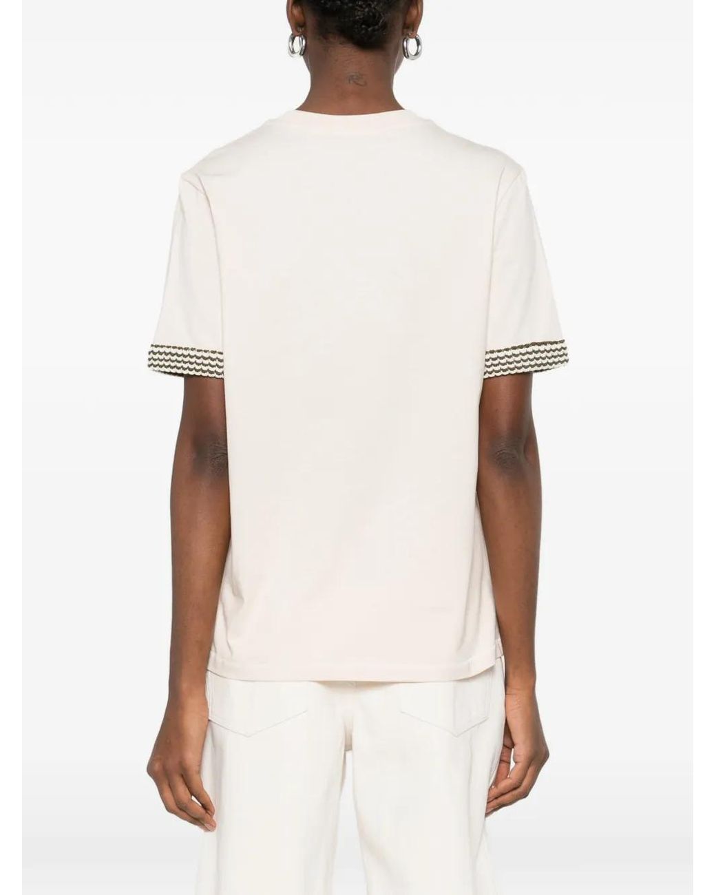 Moncler Natural Patterned-Sleeve T-Shirt