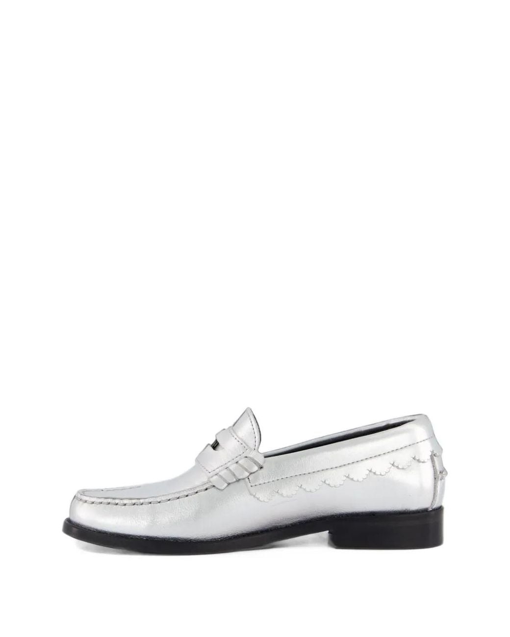 Toral Shoes White Metallic Scalloped-Trim Loafers