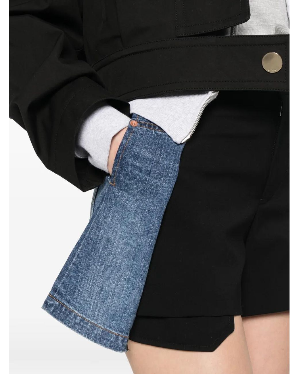 Sacai Black Denim-Panel Shorts