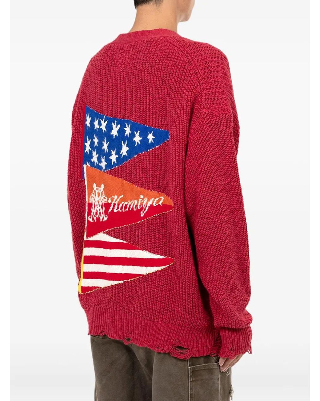KAMIYA Red Frayed Pocket Cardigan for men