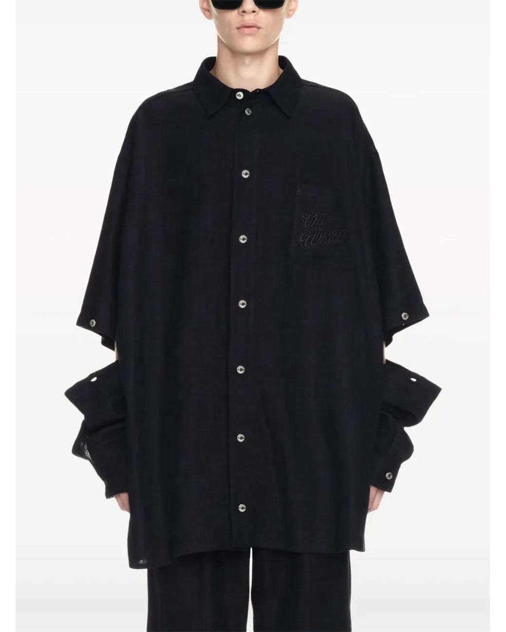 Off-White c/o Virgil Abloh Black Logo-Embroidered Panelled Linen Shirt Jacket for men