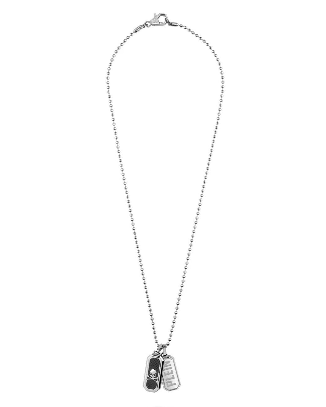 Philipp Plein White Plein Double Tag Necklace for men