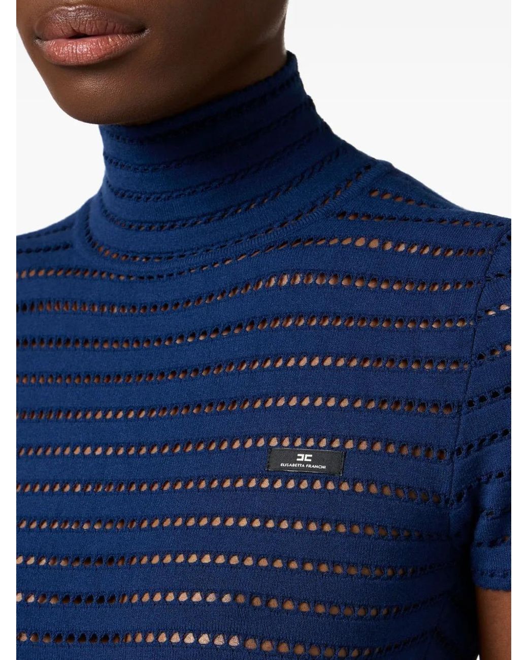 Elisabetta Franchi Blue Knit High Neck Bodysuit
