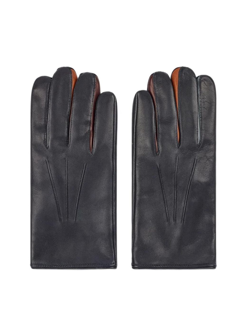 Paul Smith Black Leather Concertina Gloves for men