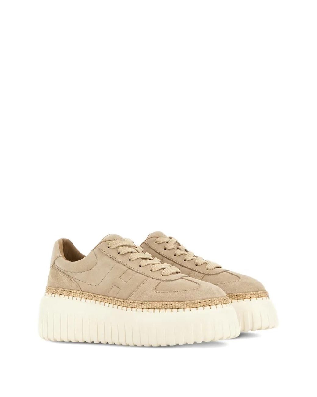 Hogan Natural H-Stripes Suede Platform Sneakers