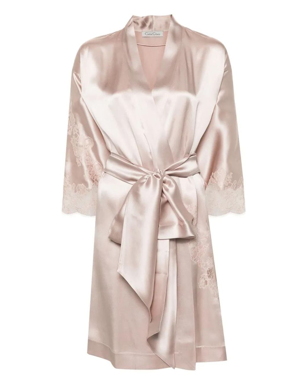 Carine Gilson Natural Calais-Caudry Lace-Trim Silk Robe