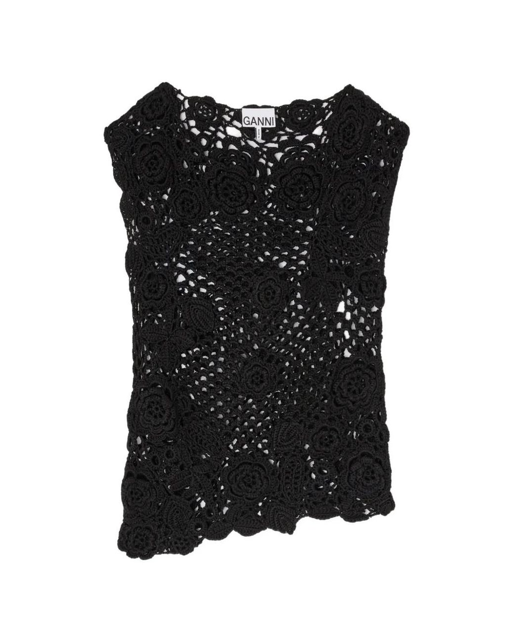 Ganni Black Haut En Coton Crochet