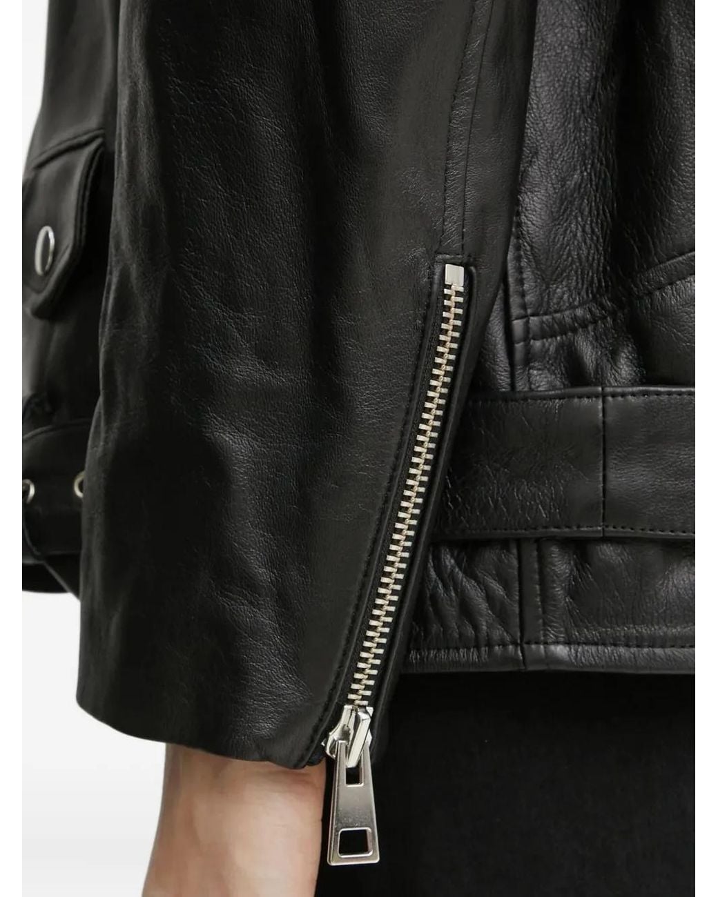 Liviana Conti Black Belted Leather Biker Jacket